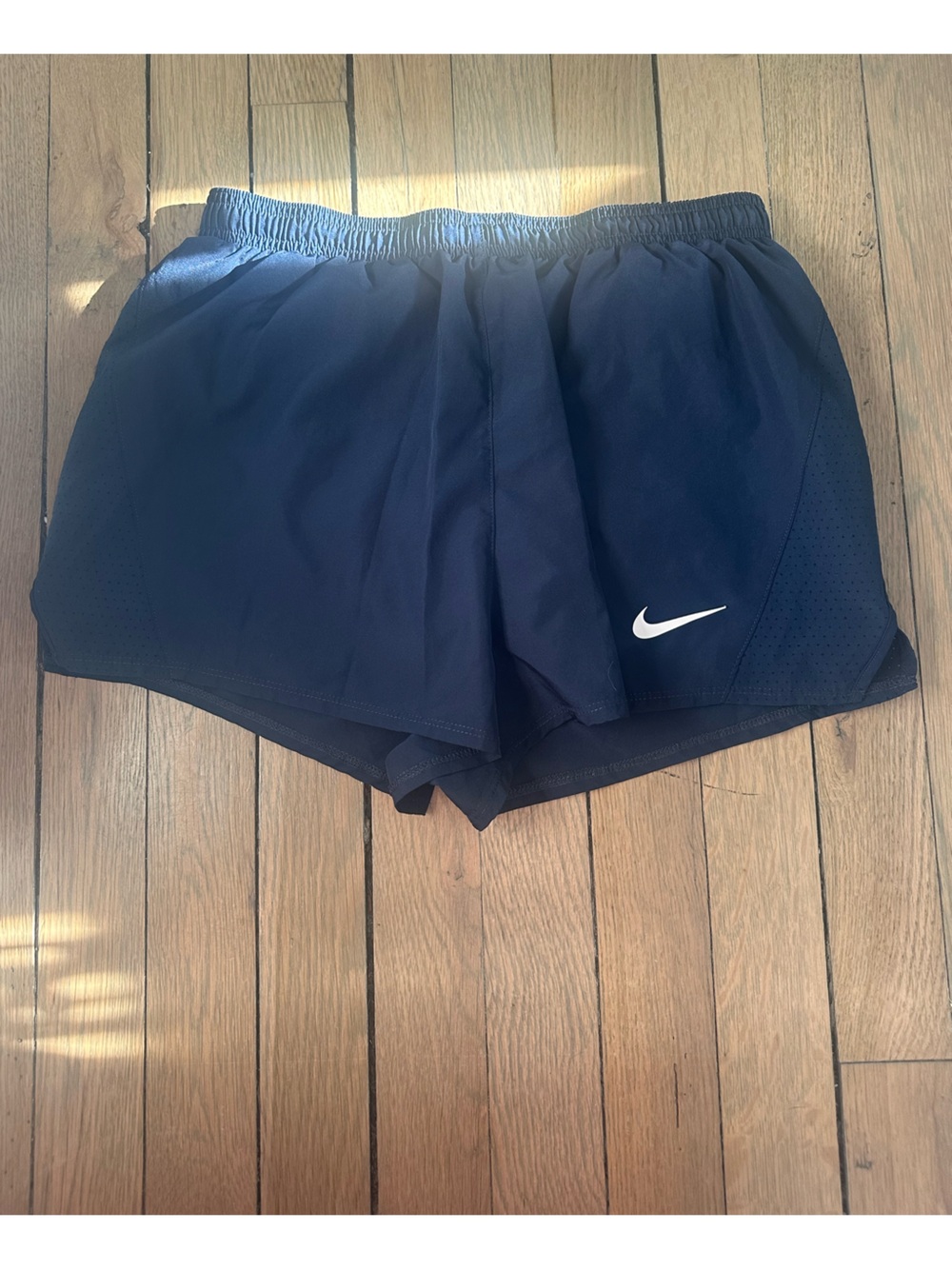 Nike Navy Blue Women's Running Shorts with White Swoosh